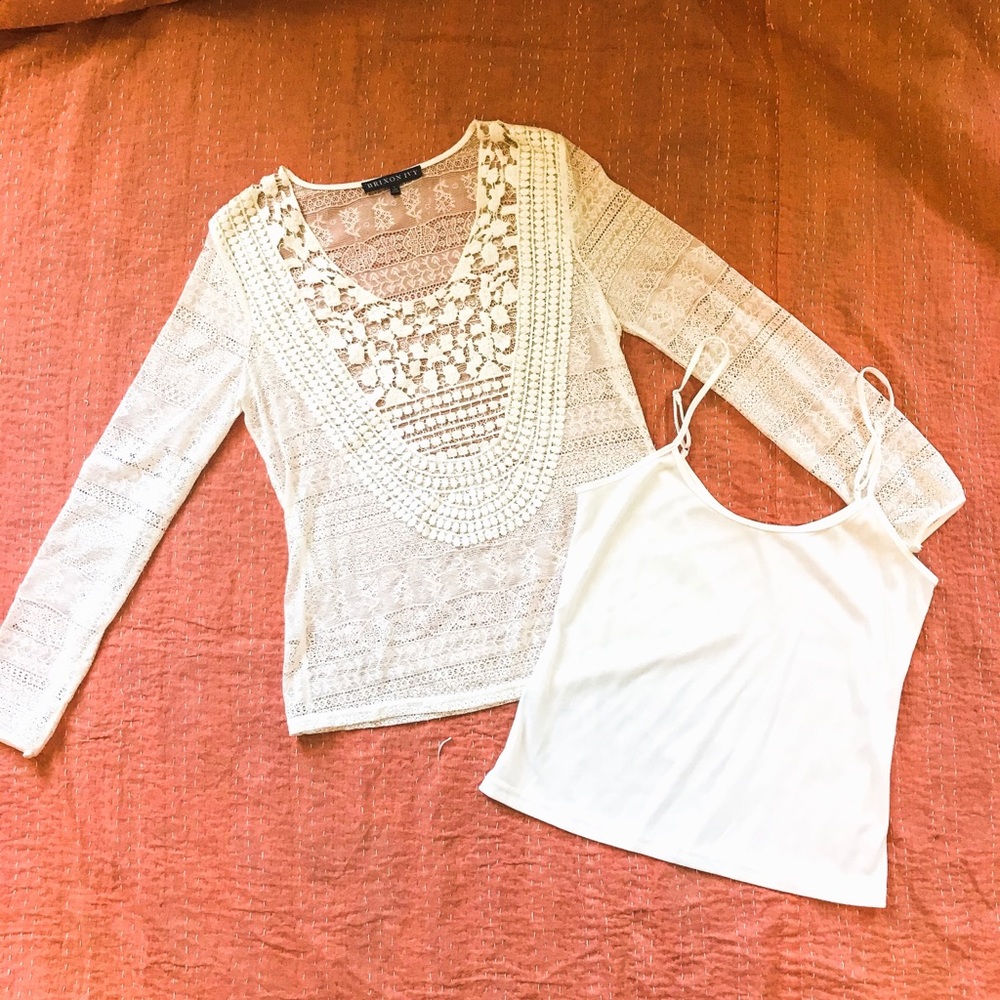 Cream Lace Blouse w/Tank